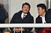 KFA President Chung Mong-gyu, left, watches a 2026 World Cup qualifier between Korea and Oman at Goyang Stadium in Goyang, Gyeonggi, on March 20. [YONHAP]