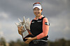Kim A-lim poses with the trophy after winning the Hilton Grand Vacations Tournament of Champions at Lake Nona Golf & Country Club in Orlando, Florida, on Feb. 2, 2025. [AFP/YONHAP]