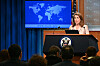 U.S. State Department spokesperson Tammy Bruce speaks during a press briefing at the State Department in Washington on April 15. [AFP/YONHAP]