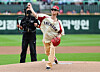 Actor Choi Hyun-wook throws the ceremonial first pitch ahead of Game 1 of the 2025 Shinhan SOL Bank KBO semi-playoffs between the Samsung Lions and SSG Landers at SSG Landers Field in Incheon on Oct. 9. [NEWS1]