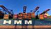 The Korean container ship HMM Stockholm is loaded at the loading terminal Burchardkai in the harbour in Hamburg, Germany, on April 3. [REUTERS/YONHAP]