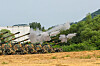 K9A1 self-propelled howitzers are seen firing shells toward a target during live-fire drills in Pocheon, Gyeonggi, on July 31. [NEWS1]