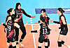 The Daejeon Jung Kwan Jang Red Sparks celebrate during a V League game against the Hwaseong IBK Altos at Chungmu Gymnasium in Daejeon on Dec. 31, 2024. [KOVO]