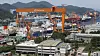 A large crane is seen at Hanwha Ocean’s Geoje shipyard in Geoje, South Gyeongsang on July 31, the day Korea and the United States reached a trade deal centered on lowering tariffs on exports to the United States and boosting investment in the shipbuilding industry. [NEWS1]