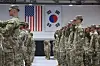 U.S. soldiers salute the American flag at Camp Casey in Dongducheon, Gyeonggi, on July, 2023. [YONHAP]
