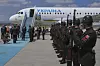 Ukrainian President Volodymyr Zelensky, centre left, is welcomed by Turkish officials upon his arrival at Esenboga airport in Ankara, Turkey, Thursday, May 15, 2025. [AP/YONHAP]