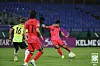 Korea's Kim Dong-jin passes the ball during the AFC U-23 Asian Cup quarterfinal against Australia at King Abdullah Sports City Hall Stadium in Jeddah, Saudi Arabia on Jan. 17. [NEWS1]