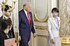 U.S. President Donald Trump and Japan's Prime Minister Sanae Takaichi arrive for the Japan-U.S. summit meeting at Akasaka Palace State Guest House in Tokyo, Japan on Oct. 28. [EPA/YONHAP]
