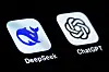 This photograph shows the logo of the Chinese app DeepSeek, left, and U.S. app ChatGPT displayed on a mobile phone, in Paris, on Jan. 28. [AFP/YONHAP]