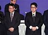 Bang Si-hyuk, chairman of HYBE, right, is seen attending a Federation of Korean Industries meeting in Yeongdeungpo District, western Seoul on Feb. 20. [YONHAP]