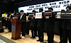 Dozens of junior doctors participate in a press conference addressing a power abuse complaint against Second Vice Health Minister Park Min-soo on Monday at the Korean Medical Association's headquarters in central Seoul. [NEWS1]