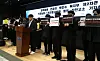 Dozens of junior doctors participate in a press conference addressing a power abuse complaint against Second Vice Health Minister Park Min-soo on Monday at the Korean Medical Association's headquarters in central Seoul. [NEWS1]