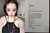 Singer Park Bom, left, and a letter uploaded by her on Oct. 22 at right [SCREEN CAPTURE]