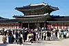 People wait in line to enter Gyeongbok Palace in central Seoul as they visit during the Chuseok holiday on Oct. 8, 2025. [AP/YONHAP]