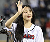 Minji of girl group NewJeans at the Jamsil Baseball Stadium on Oct. 2 [YONHAP]