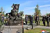 North Korean Defense Minister No Kwang-chol, third from right, and Russian Defense Minister Andrei Belousov, fourth from left, attend an unveiling ceremony for a monument dedicated to the North Korean military in Moscow on Oct. 1. [KOREAN CENTRAL NEWS AGENCY]