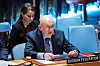 The Russia Federation's Ambassador to the United Nations Vassily Nebenzya, addresses members of the UN Security Council after casting his vote on a resolution that would permanently lift UN sanctions on Iran, at UN headquarters in New York City, Sept. 19. [REUTERS/YONHAP]
