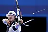 Korea's Nam Su-hyeon shoots in the women's archery individual gold medal match against teammate Lim Si-hyeon in Paris on Saturday. [AP/YONHAP]