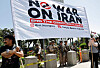 Demonstrators gather near U.S. Marines guarding the Wilshire Federal Building during a rally opposing the United States' strikes on Iran on June 22 in Los Angeles, California. [AFP/YONHAP]