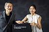 Director Hong Sang-soo, left, and actor Kim Min-hee pose for photos at the 77th Locarno International Film Festival, in Locarno, Switzerland, on Aug. 17, 2024. [EPA/YONHAP]