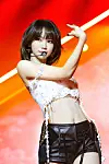 Le Sserafim's Kim Chae-won performs during its first world tour ″Easy Crazy Hot″ at the Inspire Arena in Incheon on April 20. [SOURCE MUSIC]