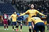 Gwangju FC celebrate winning the second leg of the 2024-25 AFC Champions League Elite round of 16 against Vissel Kobe at Gwangju World Cup Stadium in Gwangju on March 12. [YONHAP]