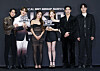 From left, judges Seo Eun-kwang, Kim Jae-hwan, Solar, Wendy, Baekho and Lee Seok-hoon pose for photos during a press conference for Mnet's new survival K-pop program ″Build Up″ at CJ ENM in Mapo District, western Seoul, on Wednesday. [NEWS1]