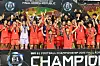 The Korean women’s national football team celebrates after winning the East Asian Championship for the first time in 20 years on July 16. [YONHAP]