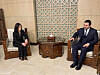Kim Eun-jeong, left, director general of the South Korean Foreign Ministry's African and Middle Eastern Bureau, meets with Asaad al-Shaibani, the Syrian foreign minister, in Damascus, Syria on Feb. 7. [MINISTRY OF FOREIGN AFFAIRS]