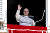 Pope Leo XIV leads the Angelus prayer from his window at the Vatican on Aug. 31. [REUTERS/YONHAP]