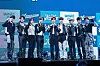 Boy band ZeroBaseOne poses for photos during a press showcase for its first full-length album “Never Say Never,” at Blue Square in Yongsan District, central Seoul on Sept. 1. [DANIELA GONZALEZ PEREZ]