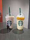 Starbucks new bingsu (shaved ice) options. The red bean bingsu, left, and mango bingsu [STARBUCKS]