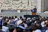 President Lee Jae Myung delivers a speech during a ceremony to mark the 66th anniversary of the 1960 pro-democracy uprising by students at the April 19th National Cemetery in Seoul on April 19. [BLUE HOUSE]