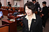 Democratic Party Rep. Choo Mi-ae leaves the Legislation and Judiciary Committee meeting room on Sept. 16, 2025. [YONHAP]