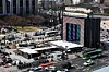 Preparations are underway at Gwanghwamun Square in central Seoul on March 19 for BTS’s upcoming performance on March 21. [KIM JONG-HO]