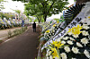 Mourning wreaths are placed in front of the Suncheon branch of the Gwangju District Court in Suncheon, South Jeolla, on April 23 in memory of 4-month-old infant who died after being abused by the mother. [YONHAP]