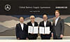 Executives from Mercedes-Benz and Samsung SDI, including Mercedes-Benz Chairman Ola Kallenius, far right, and Samsung SDI CEO Choi Joo-sun, second from left, take a photo after signing a battery supply deal in southern Seoul on April 20. [MERCEDES-BENZ KOREA]