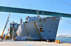 United States Naval Ship Richard E. Byrd, a dry cargo ship for which HD Hyundai Heavy Industries secured a contract for maintenance, at the company's dockyard in April. [HD HYUNDAI HEAVY INDUSTRIES]