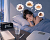 An AI-generated image of a woman unable to sleep, thinking about food [CHATGPT]