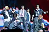 Boy band NEXZ performs ″Mmchk,″ the title track of its latest single, during a press showcase held at Blue Square Woori WON Banking Hall in Yongsan District, central Seoul, on April 27. [DANIELA GONZALEZ PEREZ]