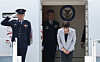 Japanese Prime Minister Takaichi Sanae bows on the tarmac at Daegu International Airport on May 19 ahead of the Korea-Japan summit talks. [YONHAP]