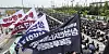 Unionized laborers hold a rally in front of Samsung Electronics' Pyeongtaek campus in Gyeonggi on April 23. [NEWS1]