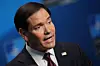 U.S. Secretary of State Marco Rubio speaks with journalists during a meeting of NATO foreign ministers in Helsingborg, Sweden, on May 22. [AP/YONHAP]