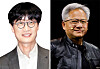 Lee Hae-jin, the founder and board chair of Naver, left, and Nvidia CEO Jensen Huang [JOONGANG ILBO]