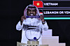 Saudi Arabian footballer Salem Al-Dawsari displays South Korea's tab during the group-stage draw for the 2027 AFC Asian Cup in Saudi Arabia on May 9. [REUTERS/YONHAP]