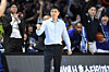Busan KCC Egis head coach Lee Sang-min clenches his fist in celebration during Game 1 of the 2025-26 LG Electronics KBL finals against the Goyang Sono Skygunners at Goyang Sono Arena, Goyang, Gyeonggi, on May 5. [NEWS1]