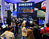 Samsung Electronics' booth, which displayed unveiled seventh-generation high bandwidth memory, HBM4E, for the first time, is bustling with visitors at the Nvidia GTC global AI conference in San Jose, California, on March 16. [SAMSUNG ELECTRONICS]