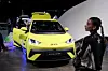 Visitors look at a BYD Dolphin Mini at the launch event of Chinese electric vehicle maker BYD in Buenos Aires, Argentina, Oct. 8. [REUTERS/YONHAP]