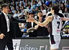 Busan KCC Egis’ Heo Hoon is congratulated by head coach Lee Sang-min after scoring during Game 2 of the 2025-26 LG Electronics KBL finals at Sono Arena in Goyang, Gyeonggi, on May 7. [NEWS1]