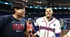 Ryu Hyun-jin, left, chats with Manny Machado of the Dominican Republic during their workout day ahead of the quarterfinal game at the World Baseball Classic at loanDepot park in Miami on March 12. [YONHAP]